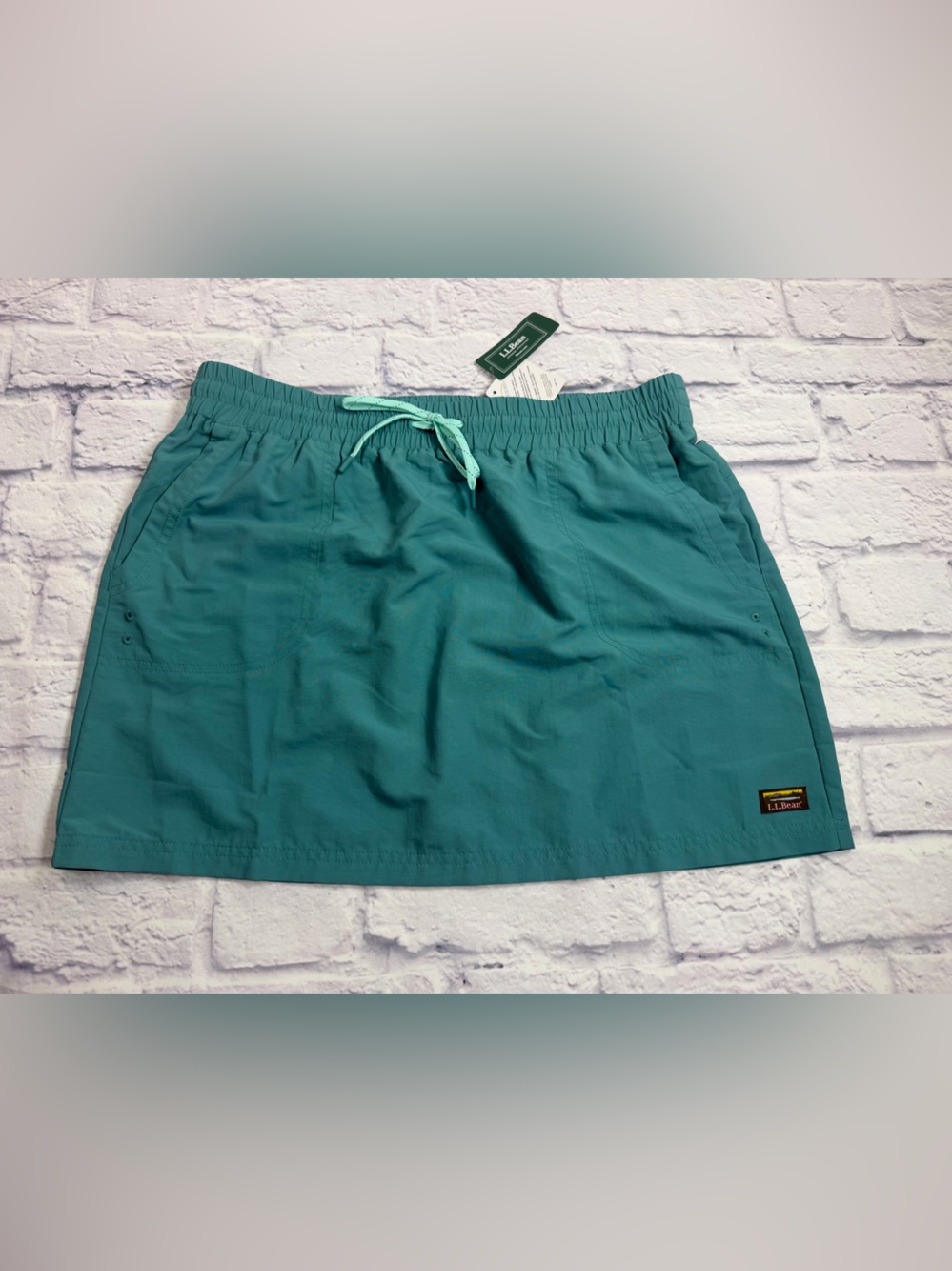 NWT L.L. Bean Tidewater Teal Elastic-Waist Skort with Drawstring. Size S.